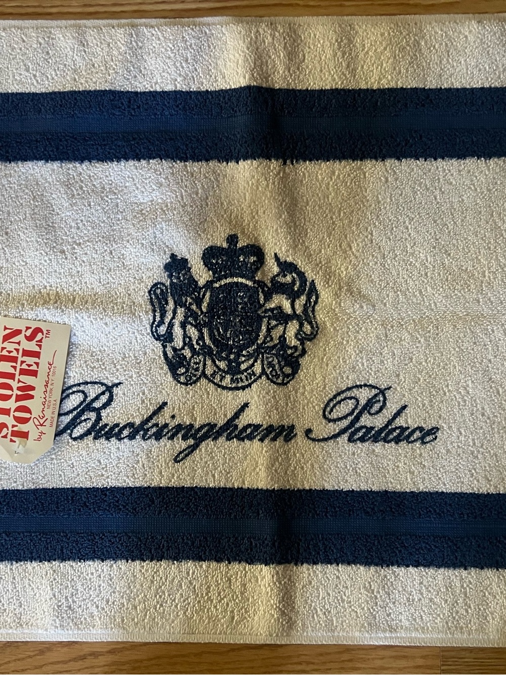 Navy and White Embroidered Bath FLoor Towel
